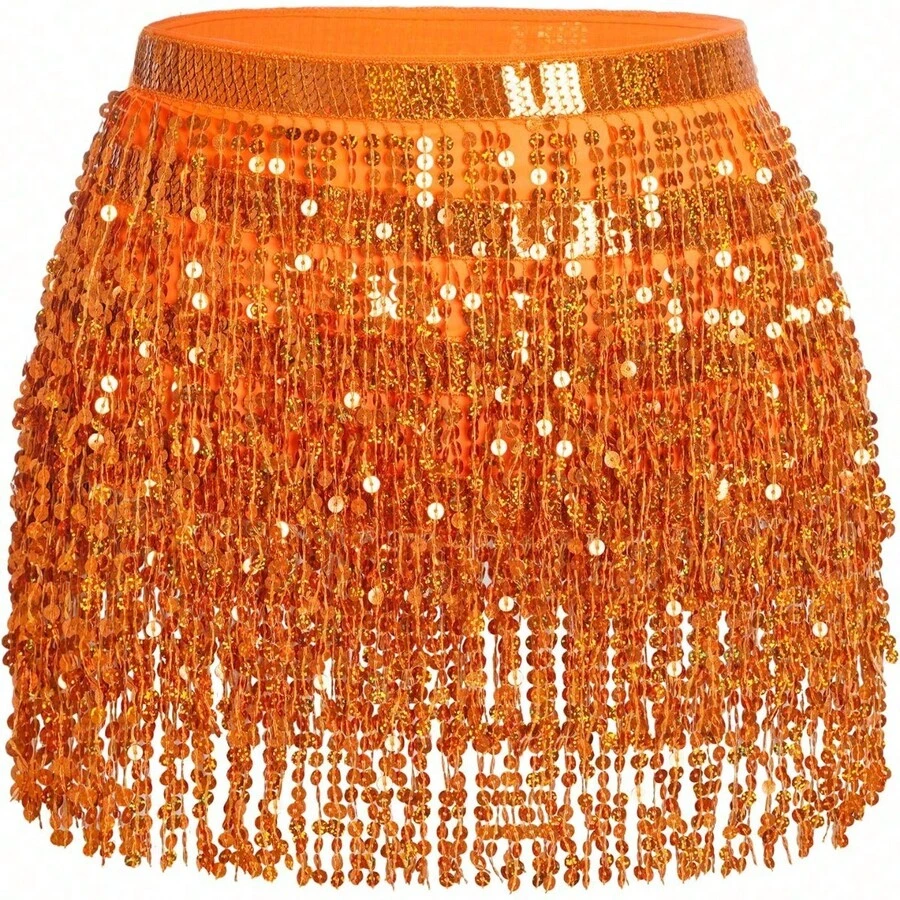 Ensemble Danse Orientale Femme – Top Et Jupe Fendue à Sequins Et Tassels, Neuf
