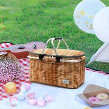 Cesta de almacenamiento portátil con aislamiento de 1 pieza - Diseño plegable con asas dobles y varillas de soporte, ideal para fiestas de cumpleaños, viajes por carretera, compras y aventuras al aire libre. Bolsa de transporte esencial para acampar | Accesorios de moda | Cesta de almacenamiento de gran capacidad