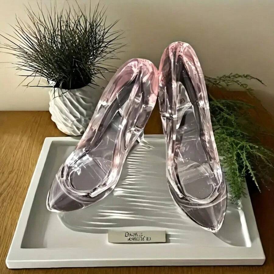 2 件 3D 亚克力高跟鞋装饰 - 透明和粉色迷你鞋柜，适合女士/女孩的可爱桌面装饰，生日/婚礼、新娘送礼会、女士家居装饰的精美礼物，收纳整理器，旅行必需品，返校宿舍收纳秋季装饰