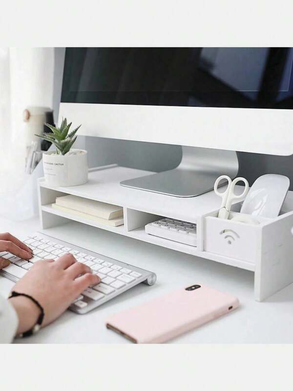 Modern Multifunctional Computer Monitor Stand, With Elevated Design, Is Suitable For Home And Office, Desktop And Notebook Computers, With Drawer Storage Base, Easy To Assemble, Ergonomic, Saving Desktop Space, Improving Work Efficiency And Simple Desktop Finishing.