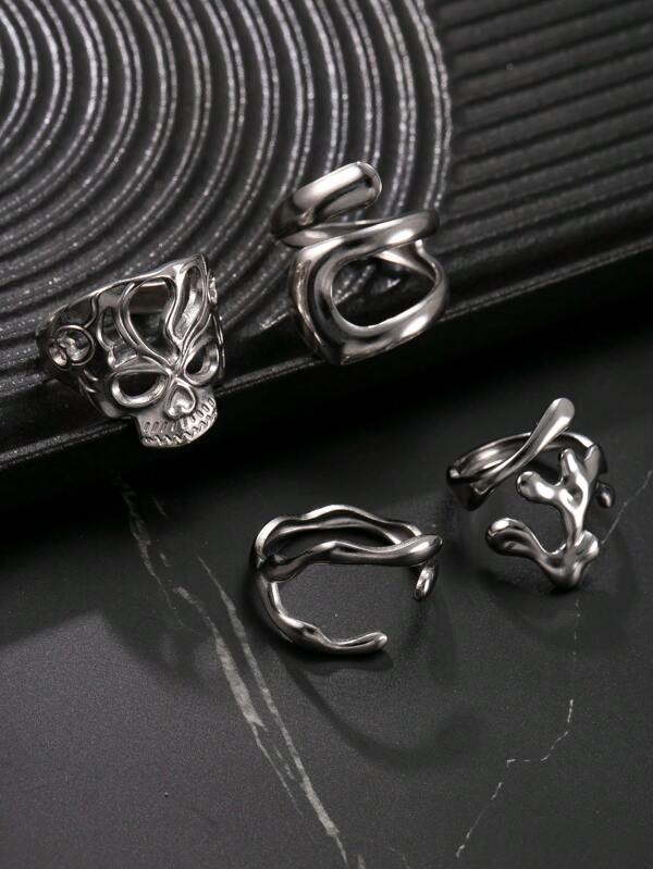 4 anéis vintage simples ajustáveis de aço inoxidável Y2K, acessórios de moda, adequados para o Halloween, presente para namorado, marido, filho, uso diário