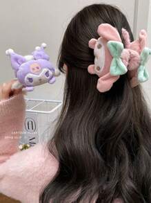 Sanrio 1/2 pezzi Fermagli per capelli a forma di farfalla in velluto con fiocco, motivo a stampa coordinato, taglia media, i migliori regali per la Festa di San Valentino, con Hello Kitty, Melody e Kuromi