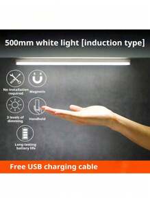 1 pièce Barre lumineuse à LED avec capteur de mouvement PIR rechargeable par USB, lampe de placard portable à induction, pour chambre, cuisine, couloir, décoration de chambre