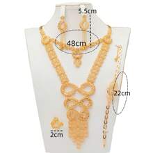 5pcs/Set Geometric Figure Number 8 Design Necklace Chain, Bib Necklace, Multi-Layer Necklace, 18K Gold Plated Copper Material, Thick And Heavy, Arabic/ Golden Color, Fashion French Romantic Luxury Dubai Style Bridal Wedding Party Gift For Couple, Mother, Sister, Festival Blessing, Women Jewelry Set