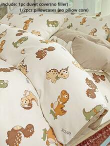 2/3pcs Bedding Set, Multicolor Dinosaur Pattern Bedding Set, Cute Cartoon Khaki Bedding Set, Soft & Comfortable Bedding, Suitable For Student Dorm, Children's Room, Kindergarten, Home Bedroom, Super Fiber, Unisex For Boys & Girls (Includes 1 Duvet Cover, 1/2 Pillowcases, No Filler) - Cool Dragon - View 5