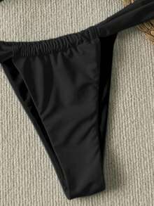 Women's Bikini Set, Basic European Style Sports Cropped Tankini Swimsuit Set, Starfish Decor Holiday Swimwear - Black - View 8