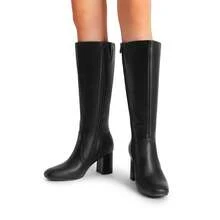 Women's Gogo Boots Square Toe Side Zipper Chunky Heel Solid Color Fashionable Simple Knee High Boots For Women - 黑色 - 查看 11