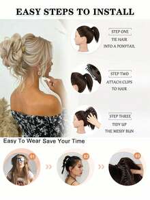 凌乱发髻发饰，蓬松发髻造型器，弹性发带，卷发发髻配饰，适合圣诞节、新年、音乐节等场合（酒红色） - 彩色 - 查看 10