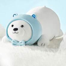Miniso 1个白色泰迪熊毛绒玩偶，卧姿，柔软舒适，富有弹性，细节精致，可作枕头或装饰品，适合作为生日或节日礼物 - 藍白色 - 查看 1