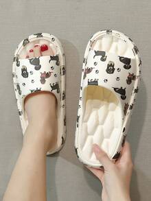 Women's Cute Dachshund Print EVA Slippers, Plus Size 48-49 Men's Outdoor Soft Sole Funny Sandals, Couple's Cushioned Slip-Resistant Bathroom Slippers - White Dachshund - View 4