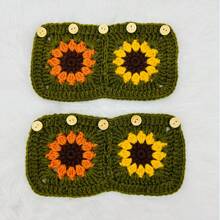 onEternal Handmade Crochet Olive Green Sunflower Steering Wheel Cover And Seatbelt Cover Car Decor Set