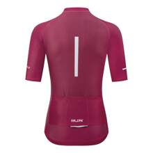 RAUDAX 女式简约运动骑行服，高弹力全拉链前片，双层面料，透气后片，适合公路骑行、跑步、骑自行车 - 酒紅色 - 查看 4