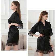 1PC Women's Black New Long Sleeve Casual Comfortable Breathable Sexy Tie Home Bathrobe,Four Seasons Home Bathrobe,Summer Bathrobe,Autumn Bathrobe,Winter Bathrobe