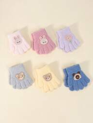 คู่ 1 [อายุ 1-3 ปี] ถุงมือเด็กและเด็กเล็ก | ถุงมือไร้นิ้วน่ารักปักหูกระต่าย อุ่น | กันลมหนาวกันลื่น | แพทช์ปักกระต่าย 3 มิติ เหมาะสำหรับสวมใส่ประจำวันและป้องกันความหนาวภายนอก