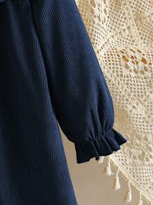 Embroidered Girls' Dress, Ruffle Collar Detailed Embroidery Long Sleeve Loose Dress, Suitable For Casual Outings/Outdoor Leisure Vacations/Princess Style, Spring/Autumn