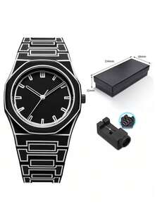 TOMI 经典商务男士手表套装，塑料表带哑光油石英表，时尚男士手表套装适合日常生活、节日礼物、父亲节礼物 - 黑色 - 查看 11