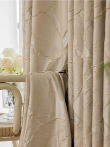 Cirelle 1片米色浮雕葉紋遮光窗簾,適用於豪華別墅客廳、臥室窗戶 - 米色 - 查看 2