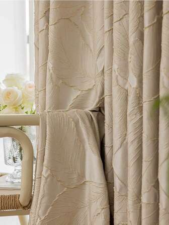 1 st. Beige Präglad Lövmönster Lampa Blockering Gardiner För Lyx Villa Vardagsrum , Sovrum Fönster