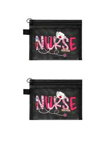 网眼尼龙护士主题化妆包，带护士图案，可作药袋、药盒、便携式多功能化妆包，女士旅行洗漱收纳包，送给返校医生和护士的礼物，化妆包、护肤包、洗漱包，送给医护人员的最佳礼物，旅行必备、宿舍必备、居家必备收纳包，母亲节礼物、送给朋友的礼物、护士礼物