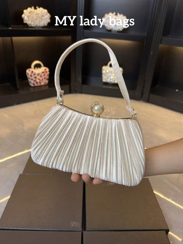 Nuevo bolso de mano de satén de unicolor para mujer, bolso de noche plisado, elegante para boda, fiesta, banquete