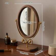 Cirelle Vintage Bedroom Vanity Mirror, Solid Wood Makeup Mirror, Tabletop Wooden Chinese Style Rotating Dressing Mirror
