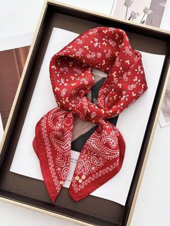 1 pieza Pañuelo cuadrado de 70 cm de estilo bohemio con estampado de flores y paisley, adecuado para salidas casuales y de moda como pañuelo, diadema, protector solar y accesorio para vestir