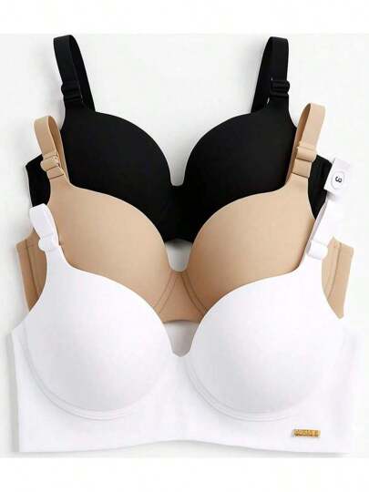 Kit 03 Sutiãs Reforçados com Bojo Sustentação, Estilo e Bem-Estar Preto Branco e Bege