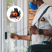 1 Stück/2 Stücke Halloween Thema Acryl Ausziehbarer Ausweishalter - Schwarze Katze & Kürbis Design, mit drehbarem Alligatorclip, geeignet für Krankenschwestern, Ärzte, Medizinstudenten, Büromitarbeiter und Halloween-Fans, Halloween Dekoration