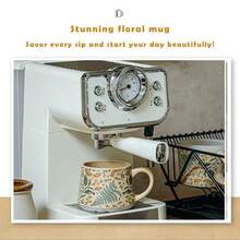 1/2 包带手柄陶瓷咖啡杯，360ml/12oz 复古花朵陶瓷咖啡杯，手工装饰美学茶杯，适用于拿铁、茶、牛奶、热可可，适用于洗碗机和微波炉