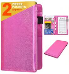 Server Books For Waitress - Leather Waiter Book Server Wallet With Ipper Pocket, Cute Waitstaff Organizer With Money Pocket Fit Waitress Apron(Classic Black) - Hồng lấp lánh - Xem 9