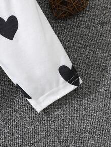 2pcs/Set Girls Fashion PU Leather Skirt Outfit, Streetwear Style Skirt + Heart Print Long Sleeve Top