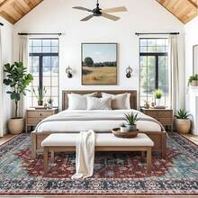 9x12 Area Rugs Living Room - Large Boho Stain-Resistant Rugs With Non-Slip Backing, Vintage Design Bedroom, Beige/Brown, Home Decor Floor - Red - View 4