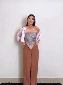 JEMMY MODA Women's Lyocell Fabric Wide Leg Pants With Casual Pocket And Belt - màu nâu - Xem 6