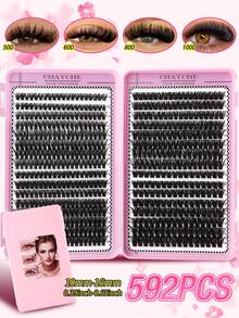 592/640片C/D卷度单根假睫毛，含胶水、镊子、刷子，DIY眼妆，轻松在家打造精致妆容，高容量分段式假睫毛，放大双眼，DIY狐狸眼/猫眼妆教程，柔软自然浓密假睫毛+镊子+刷子套装，大容量持久假睫毛，适合角色扮演、婚礼、户外、旅行、派对等场合，新手友好，学生返校必备化妆工具 - 彩色 - 查看 16
