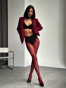 1-Pack Women's Sexy Floral Jacquard Fishnet Tights – Summer High-Stretch French Elegant Pantyhose With Wide Opening, Hollow-Out Mesh Stockings & Vintage Botanical Design – Classic Style