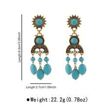 Mydear 1 对复古几何绿松石流苏吊坠长耳环，适合女性日常佩戴 - 流蘇 - 查看 7