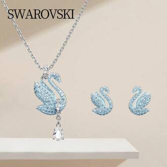  Swarovski SWAN Blue Swan Necklace Earrings Set Send Girlfriend Birthday Gift Female 5660597