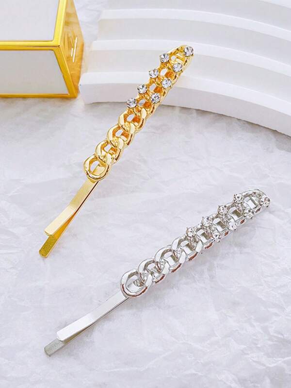 2pcs Elegant Crystal One-Piece Hair Clip, Retro Metal Side Bangs Hairpin, Claw Clips, Hair Claws, Clips For Hair, Hair Slide, Hair Barrettes