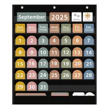 1 件大号学生教室日历口袋挂袋,日历挂袋带有日期、月份、年份、星期、天气学习卡,适用于教室、学校、家庭学习 - A - 查看 5