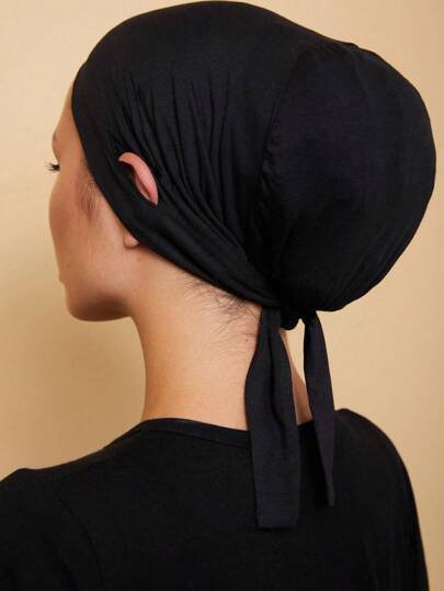 1pc Hiajb Caps Middle Eastern Arabic Women Solid Color Silky Modal Embedded Drawstring Adjustable Headscarf Headwrap Liner, Suitable For Daily Wear