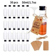 30 件迷你瓶套装,0.85 盎司 1.7 盎司 3.3 盎司 5 盎司塑料烈酒瓶迷你塑料酒精瓶带盖,2 个液体漏斗和卡其色标签迷你瓶辣酱瓶酒瓶迷你果汁瓶 - 黑色 - 查看 14