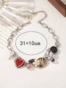 1 pieza Nuevo collar de cadena minimalista de estilo europeo y americano con múltiples elementos, collar gargantilla para mujeres - Multicolor - Ver 3