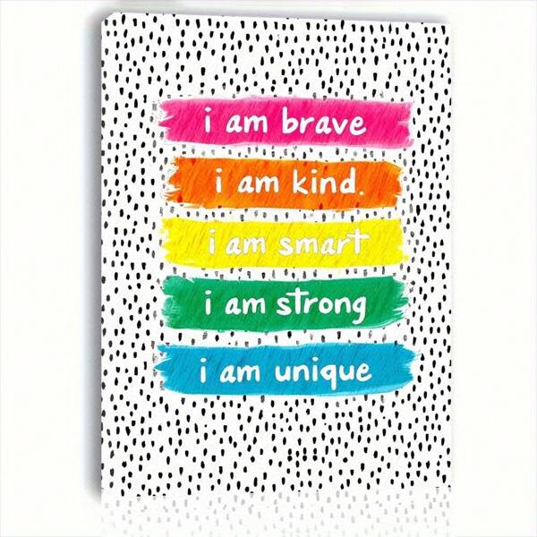 1 pieza Lienzo sin marco - Póster de afirmaciones positivas con "Valiente, Amable, Inteligente, Fuerte, Único" - Fondo de lunares en rosa, naranja, amarillo, verde, azul - Listo para colgar, decoración motivacional para sala de estar, dormitorio, oficina - Amor propio y construcción de confianza, decoración de pared inspiradora, accesorios para el hogar elevadores, obra de arte vibrante, impresión de alta calidad, entusiastas del autocuidado