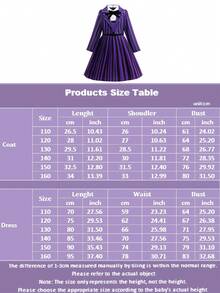 Girls' Striped Dress Set, Halloween Carnival COS Campus Style Costume, Gothic Style Black & Purple Dress With Jacket - Purple - View 2