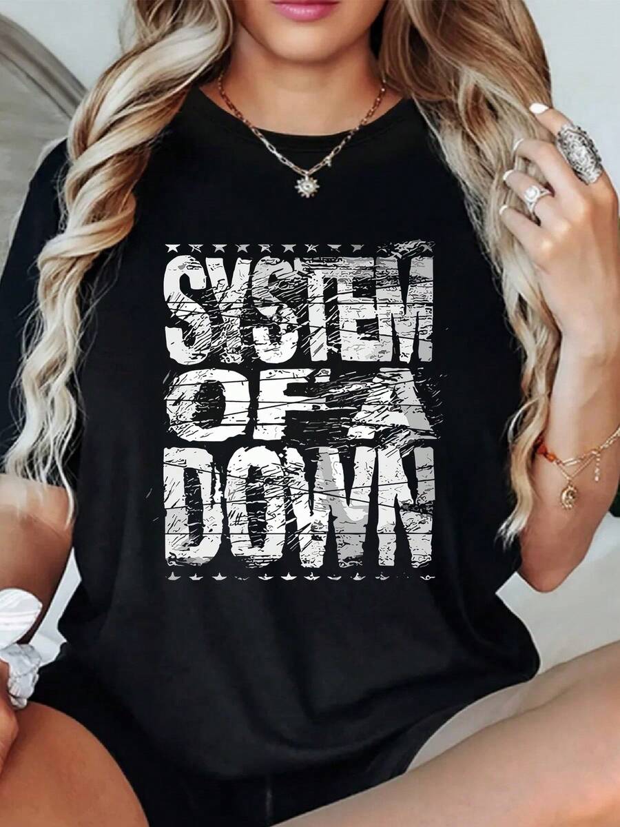 camiseta System Of A Down, 1 unidad de 220 gramos, camiseta de T 100% algodón con estampado digital de estilo rock para mujer, Camisa de Casual - Negro - Ver 1