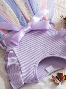 Baby Girl Elegant Floral Rainbow Mesh Tulle Dress With Belt Princess Toddler Girls Ruffles Sleeve Dresses For Wedding, Birthday, Vacation - 紫色 - 查看 4