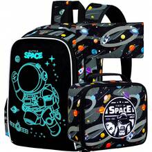3Pcs Glow In The Dark Space Backpack For Boys, 17 Inches Astronaut School Bookbag Set For Teens, Laptop Backpacks With Lunch Bag(Black) - màu đen - Xem 1