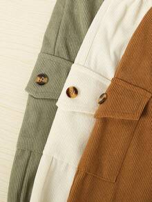 3pcs Baby Boy Corduroy Button Decor Casual Double Pocket Pants Set, Multi-Color - Multicolor - View 8