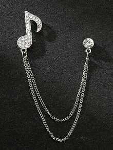 1pc Gold & Silver Guitar Shaped Hollow Music Instrument Creative Design High-End Brooch With Chain, Suitable For Men's Daily Wear - Musical Note Brooch - View 11