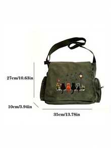 Túi đeo vai dung tích lớn, túi đeo chéo cổ điển có nắp, túi đeo chéo họa tiết 4 chú mèo ngồi trên bàn đá, phù hợp cho nhiều dịp như mua sắm, du lịch, ăn uống, quà tặng hoàn hảo cho người yêu thú cưng - xanh quân đội - Xem 5